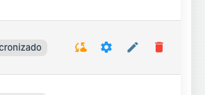 Coluna Ações da listagem de Filiais com os ícones Sincronizar, Configurar NFSe, Editar e Deletar