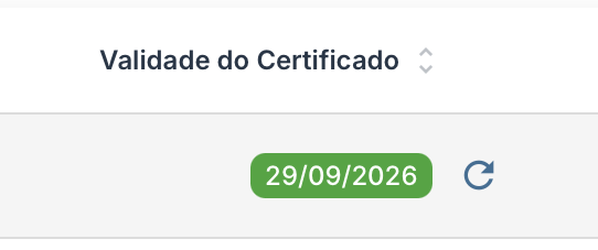 Coluna Validade do Certificado exibindo a data de vencimento em verde