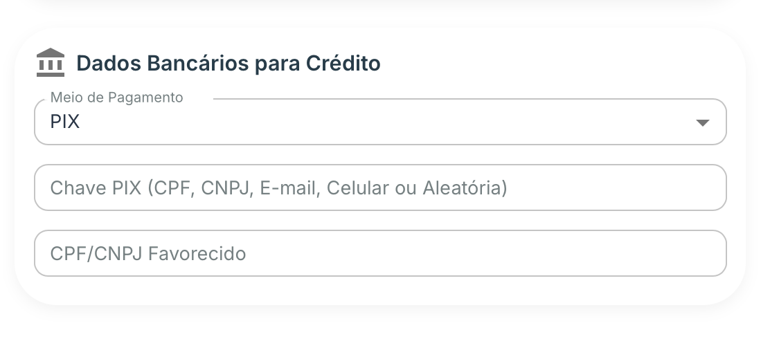 Dados de pagamento via PIX ao favorecido