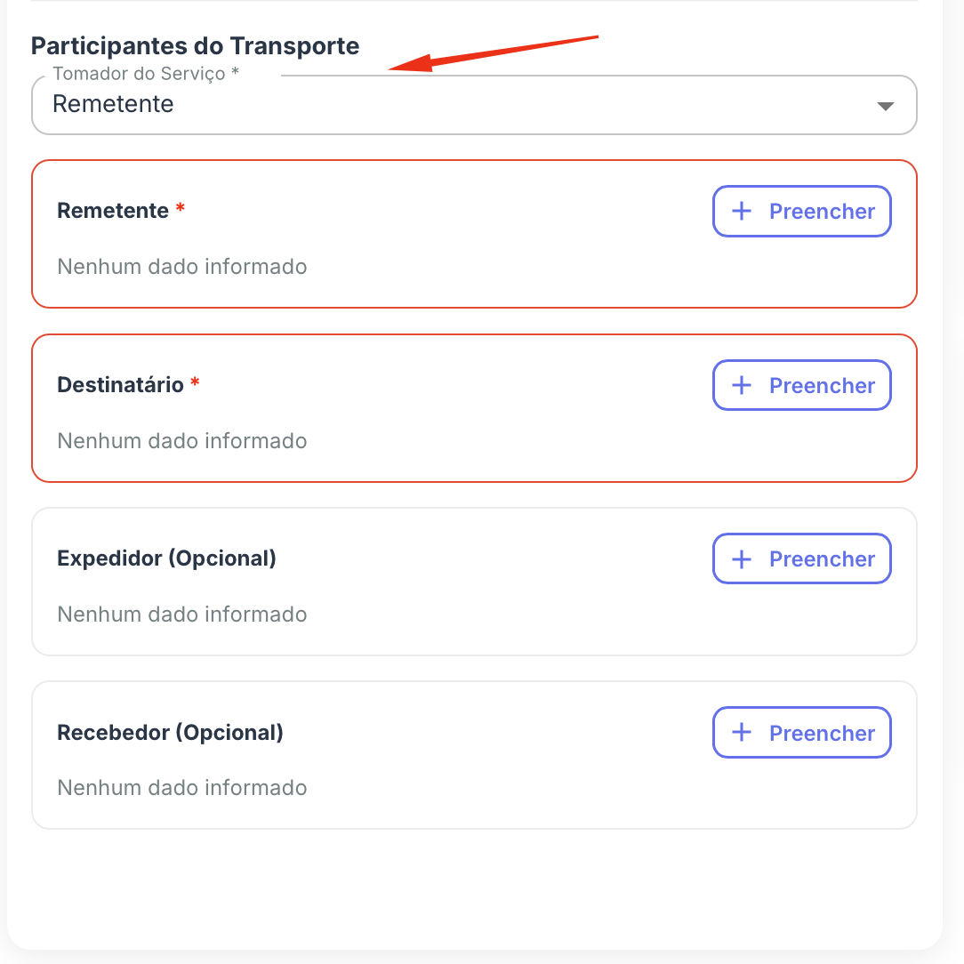 Campos dos atores envolvidos na emissão do CT-e