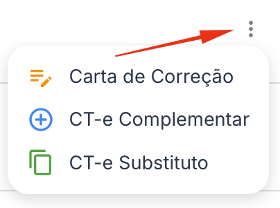 Menu de opções do CT-e
